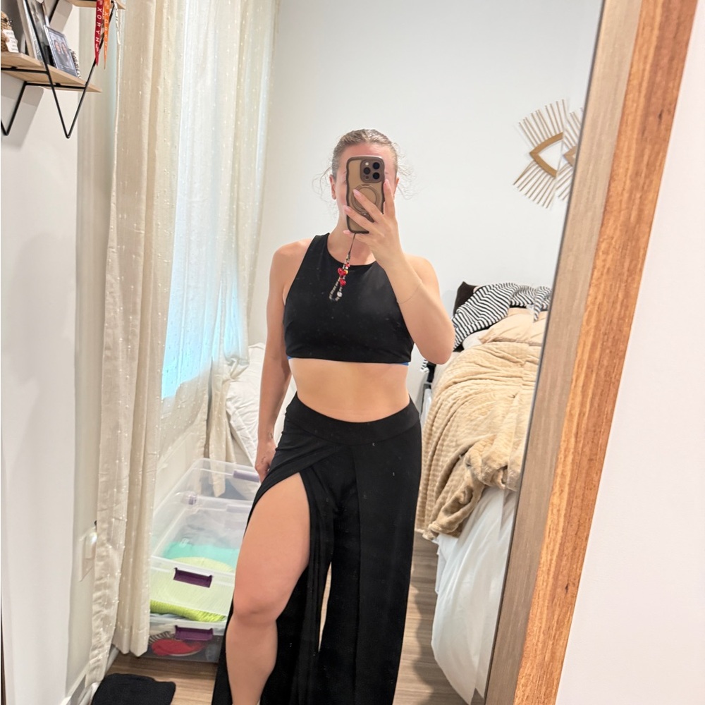 Women's Black High-Slit Palazzo Pants jump suit